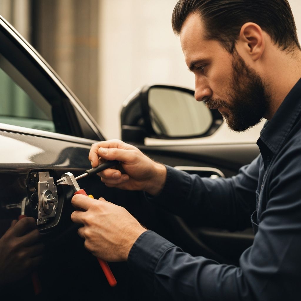 Professional locksmith at work